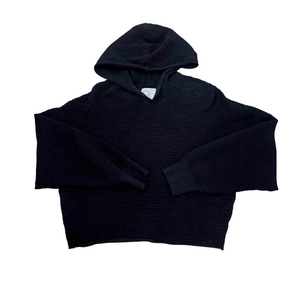 Offline by‎ Aerie Womens XS Black Ribbed Knit Cropped Hoodie Sweater Thumbholes